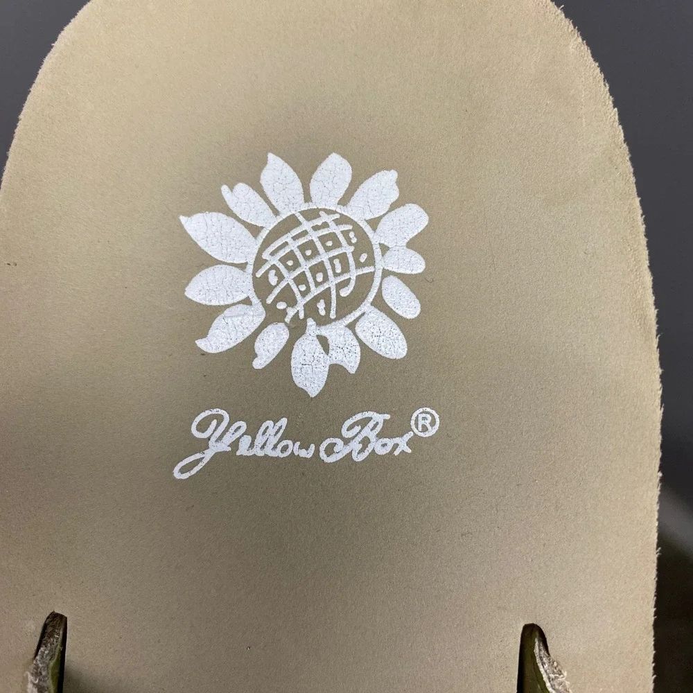 Yellow Box Tan Rhinestone Gem Embellished Wedge Platform Flip Flops Women Size 9 - Picture 9 of 12